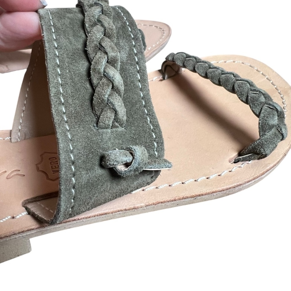 Costiera MADE IN ITALY Leather Sandals Green Suede Braided Flat Sz 37 (6.5-7 US) - Picture 7 of 10